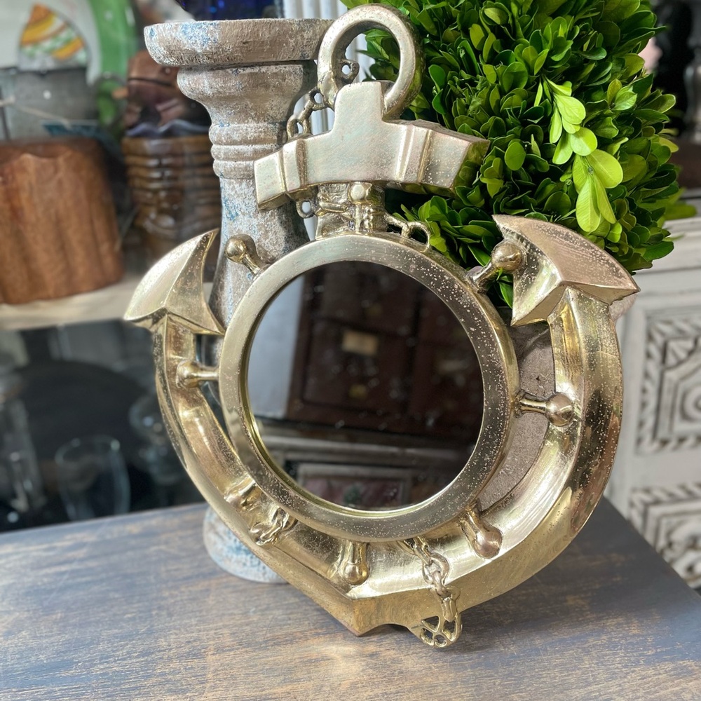 vintage solid Brass gold Anchor wall mirror nautical decor beach house